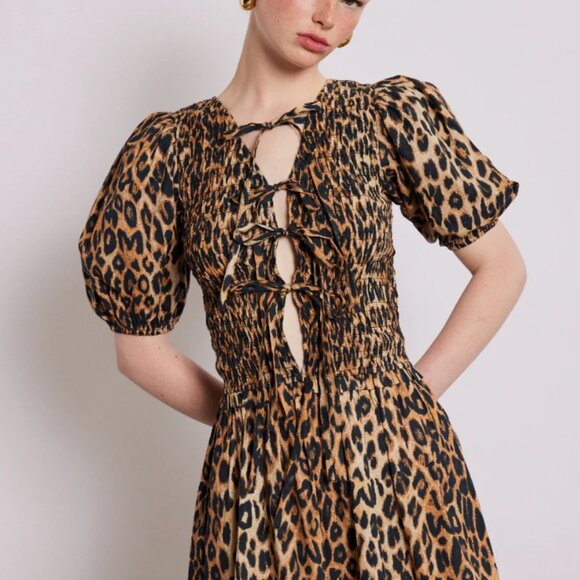 Damson Madder Bluebelle Shirred Mini Dress - Leopard Print - Picture 7 of 8